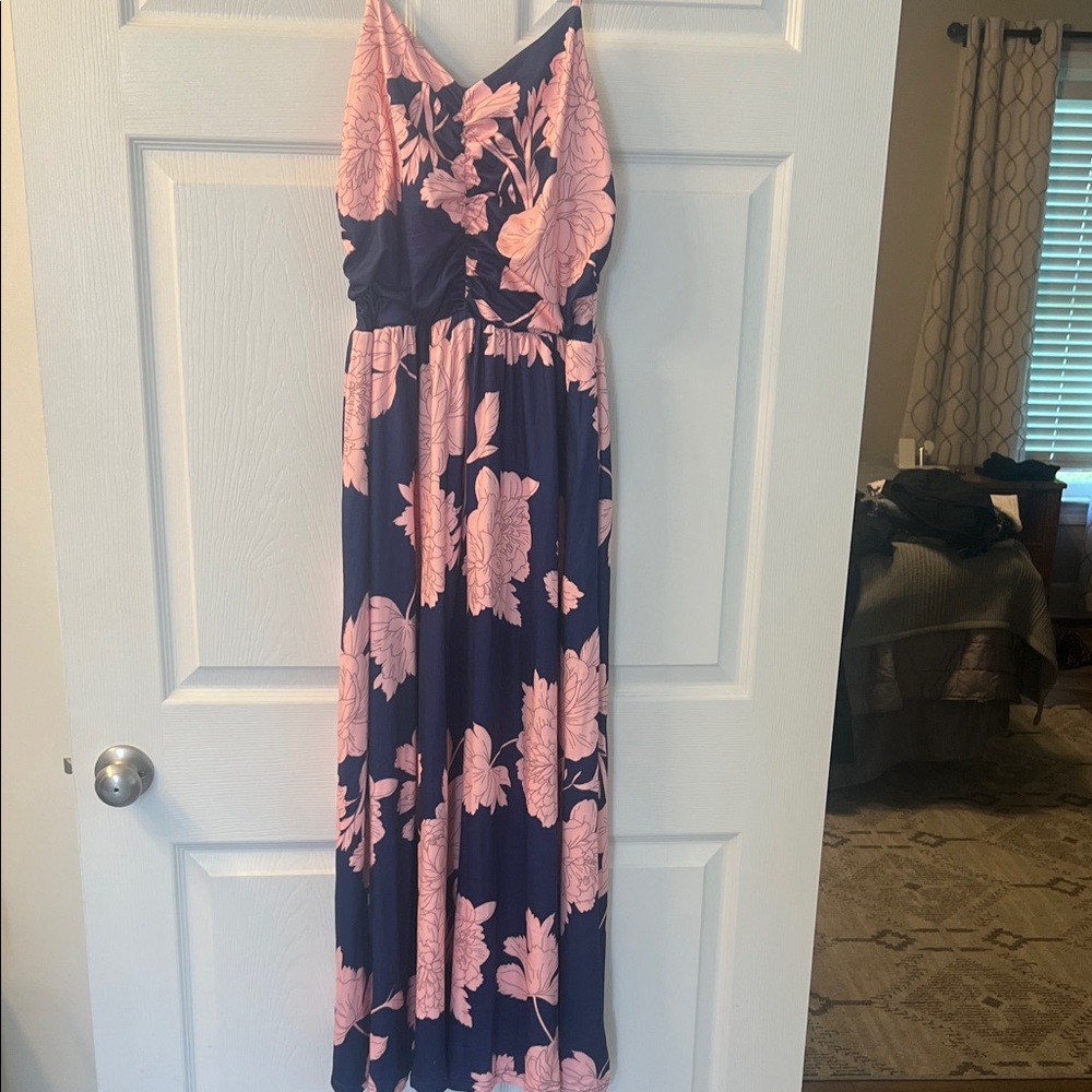 Cupshe Navy and Pink Floral Dress